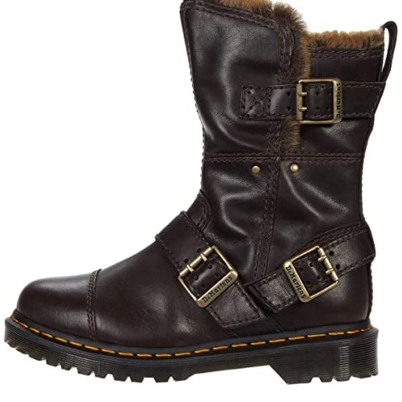 Dr. Martens Kristy Mid Leather Faux Fur Boots chocolate Luxor 9 - Picture 4 of 7